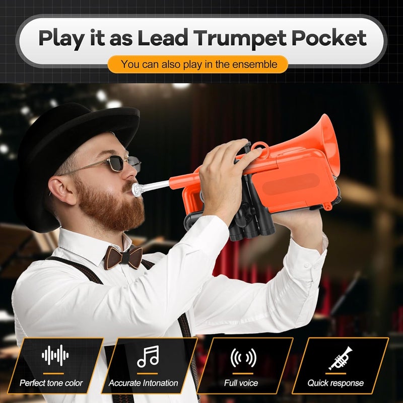 PAMPET DOLPHIN Pocket Trumpet Plastic Bb Trumpet Standard Trumpets for Student Beginner Bb Trumpets Instrument (Orange) - Image 4